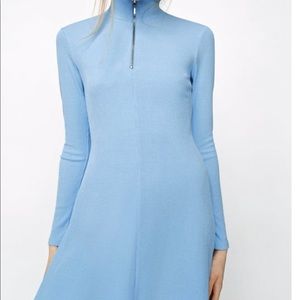 Light blue long sleeve Zara zip neck dress
